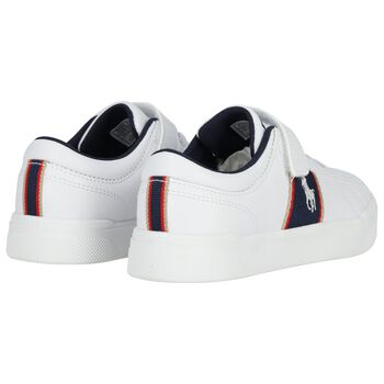 Boys White & Navy Blue Logo Trainers 
