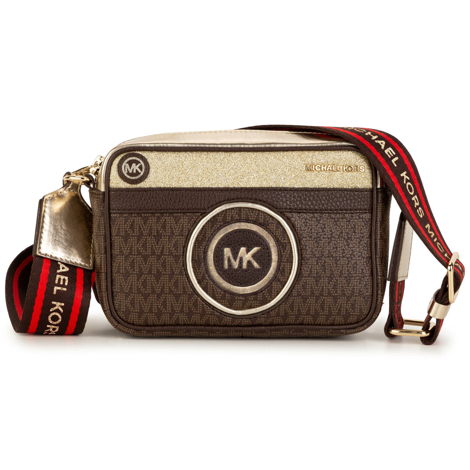 Girls Brown & Gold Logo Shoulder Bag, 1, hi-res image number null