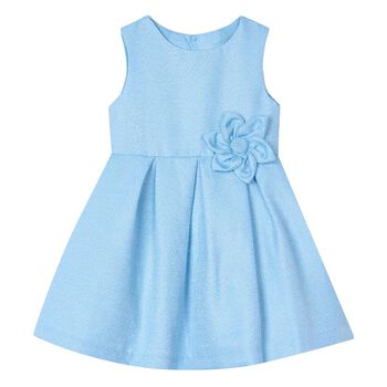 Girls Blue Satin Flower Dress