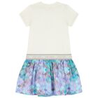 Girls Ivory & Blue Logo Dress, 1, hi-res