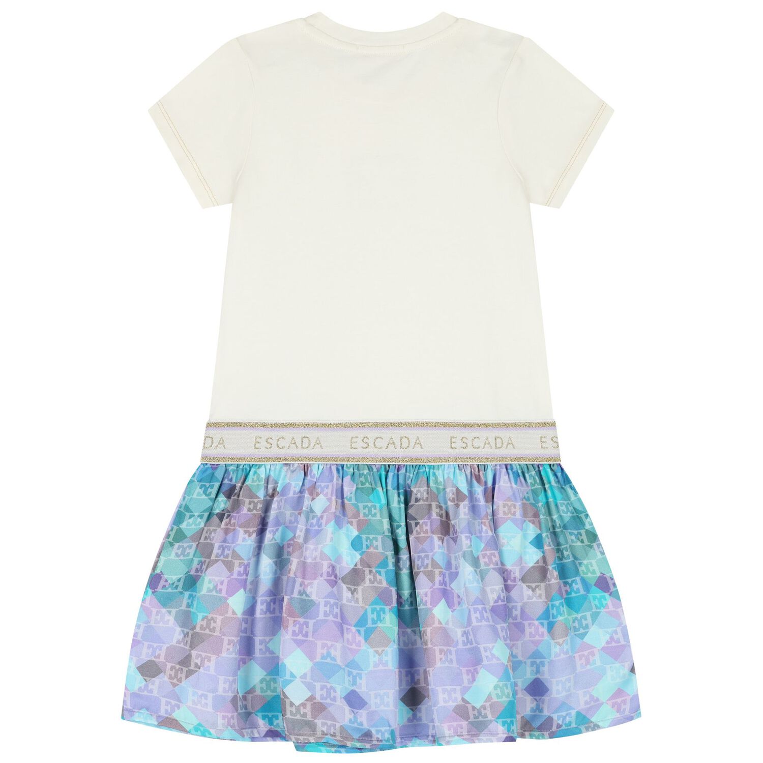 Girls Ivory & Blue Logo Dress, 1, hi-res