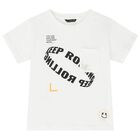 Boys White & Beige Shorts Set, 1, hi-res