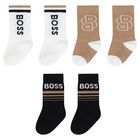 Younger Boys White, Beige & Black Socks ( 3-Pack ), 1, hi-res