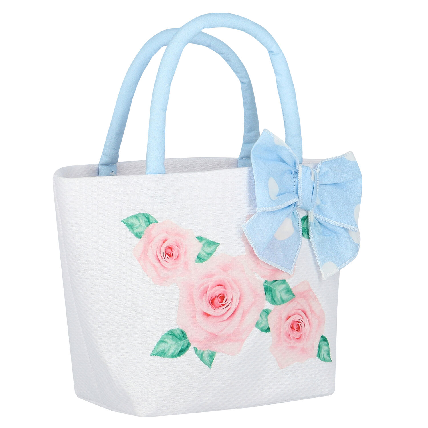 Girls White & Blue Roses Handbag, 1, hi-res