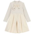 Girls Gold Knitted Bow Dress, 1, hi-res