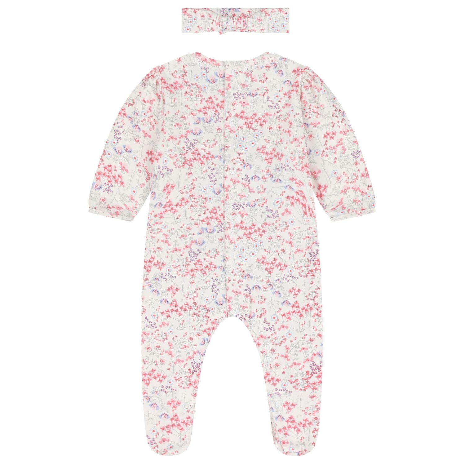 Baby Girls White & Pink Floral Babygrow Set, 1, hi-res
