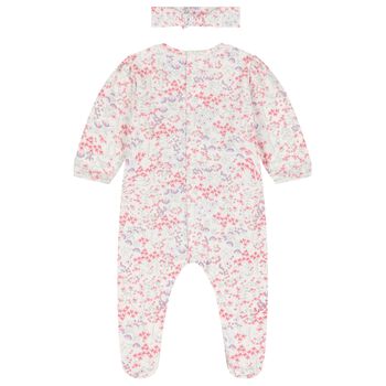 Baby Girls White & Pink Floral Babygrow Set