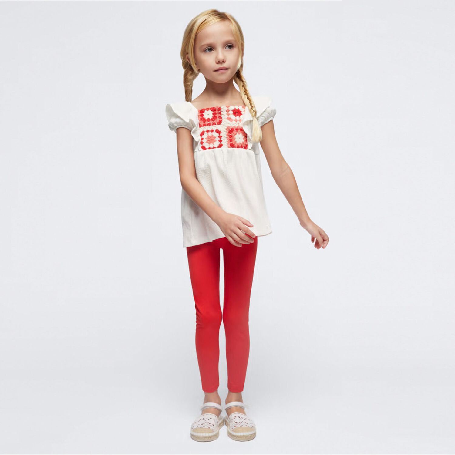 Girls Ivory & Red Leggings Set, 1, hi-res