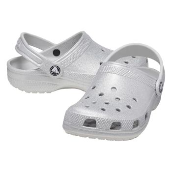 Girls Silver Iridescent Glitter Classic Clogs Sandals