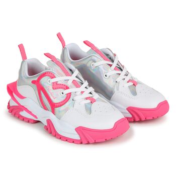 Girls White & Pink Logo Trainers