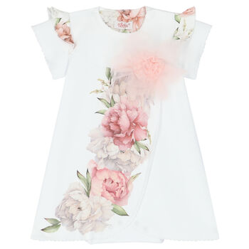 Baby Girls White Floral Bodysuit Dress