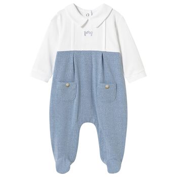 Baby Boys White & Blue Babygrow