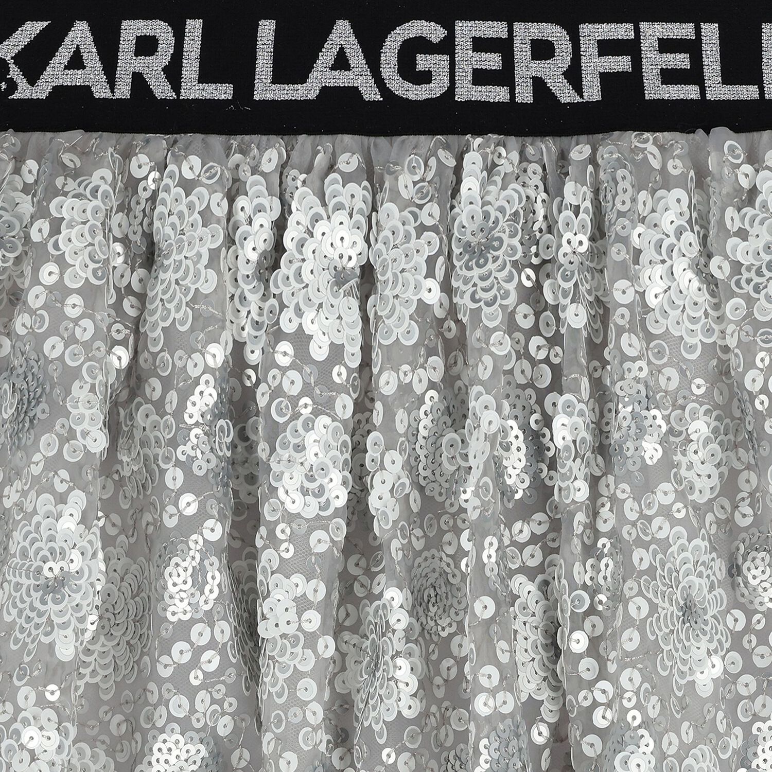 Girls Silver Sequinned Skirt, 1, hi-res