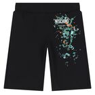Boys Black Logo Shorts, 1, hi-res