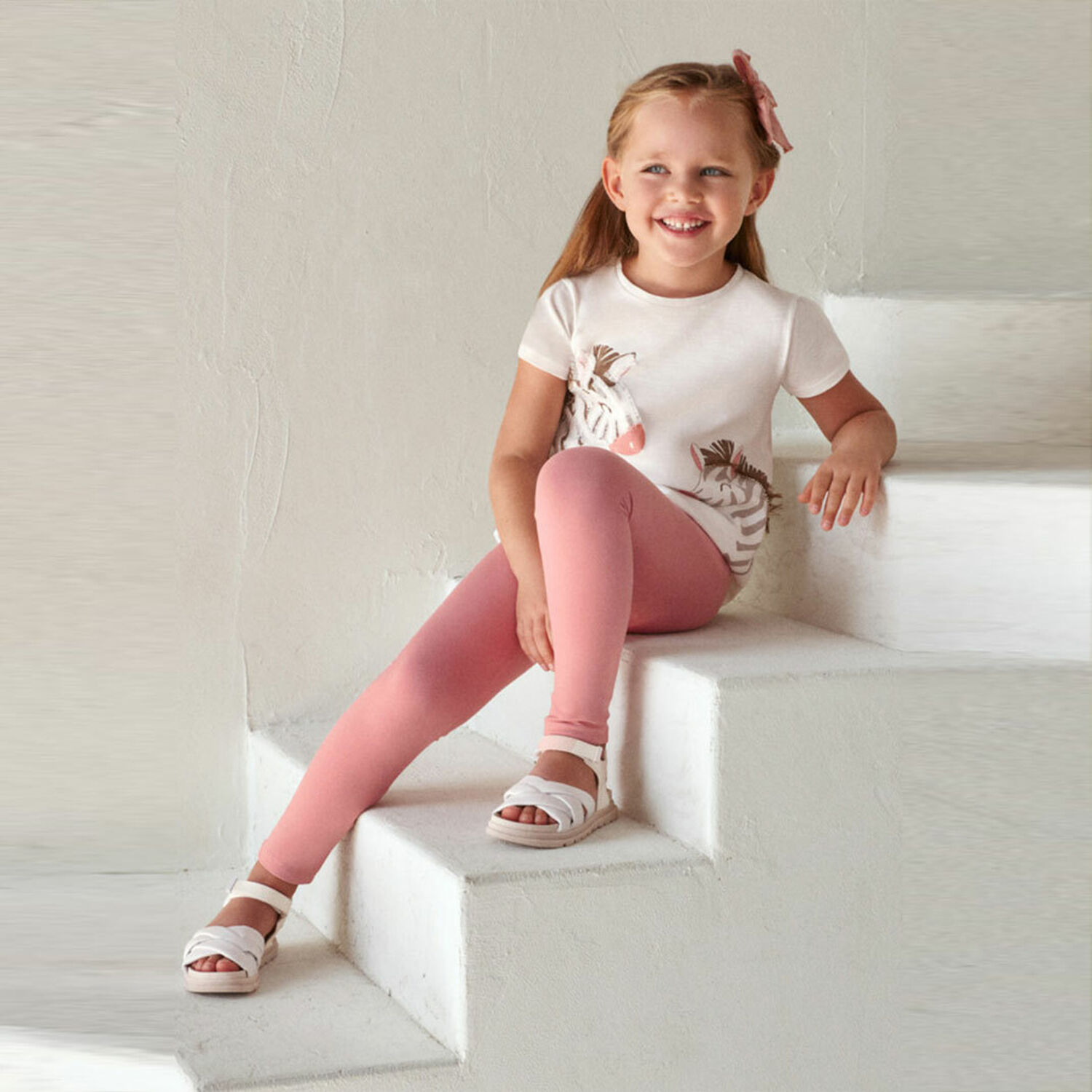 Girls White & Pink Zebra Leggings Set, 1, hi-res