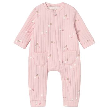 Baby Girls Pink Ribbed Babygrow