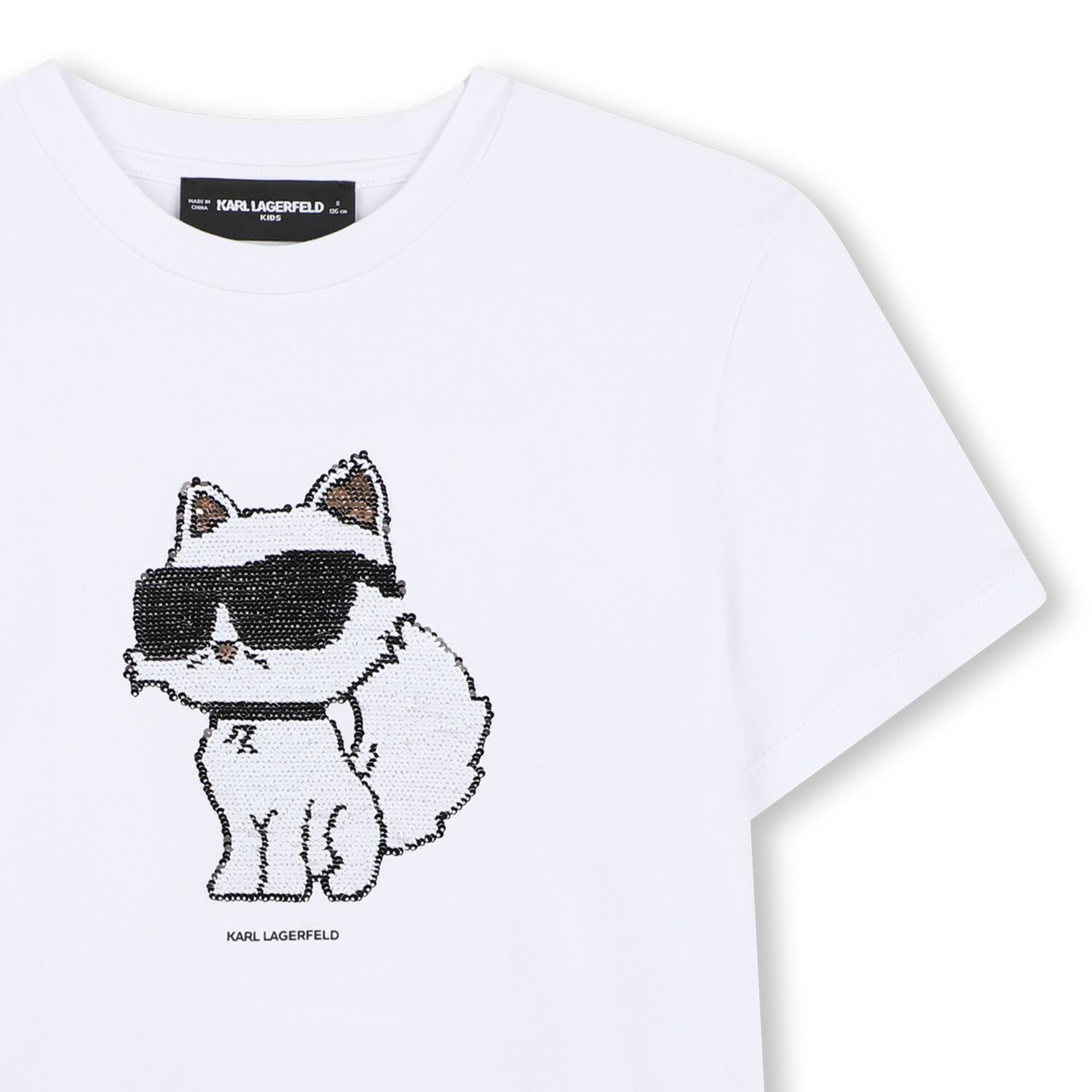 Girls White Reversible Sequin Choupette T-Shirt, 1, hi-res