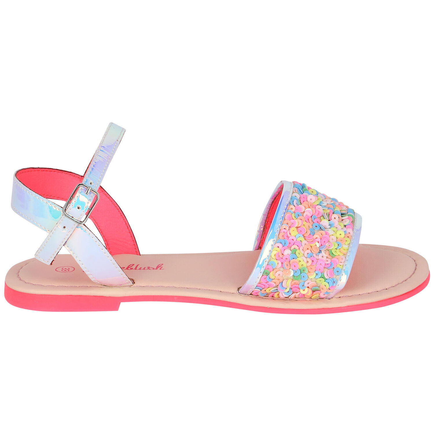 Girls Iridescent Silver Sequin Sandals, 1, hi-res