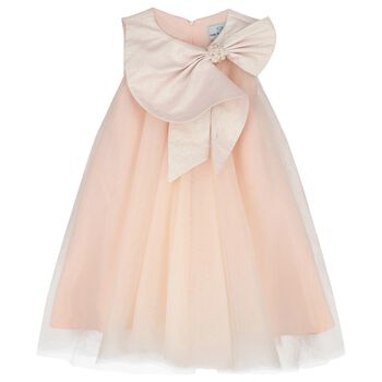 Girls Pink Glittery Bow Tulle Dress