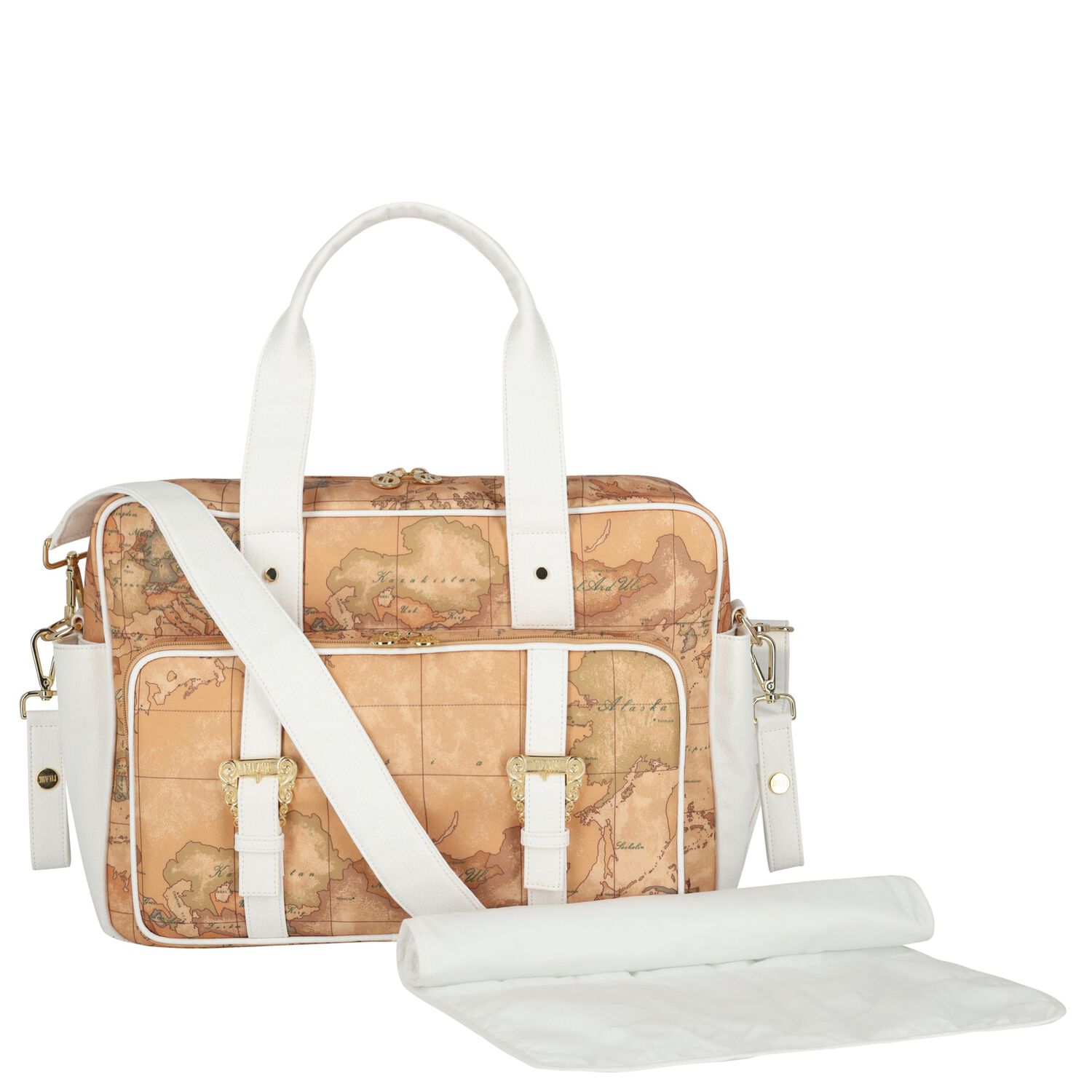 Beige & White Geo Map Baby Changing Bag, 1, hi-res
