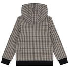Boys Black, Beige & White Checked Logo Hooded Top, 1, hi-res