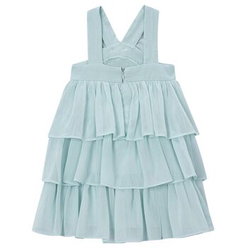 Girls Blue Bow Tiered Dress