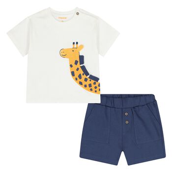 Younger Boys White & Blue Shorts Set