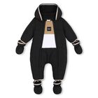 Baby Boys Black Logo Padded Snowsuit, 1, hi-res