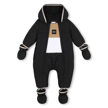 Baby Boys Black Logo Padded Snowsuit