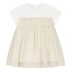 Younger Girls White & Beige Logo Dress, 1, hi-res