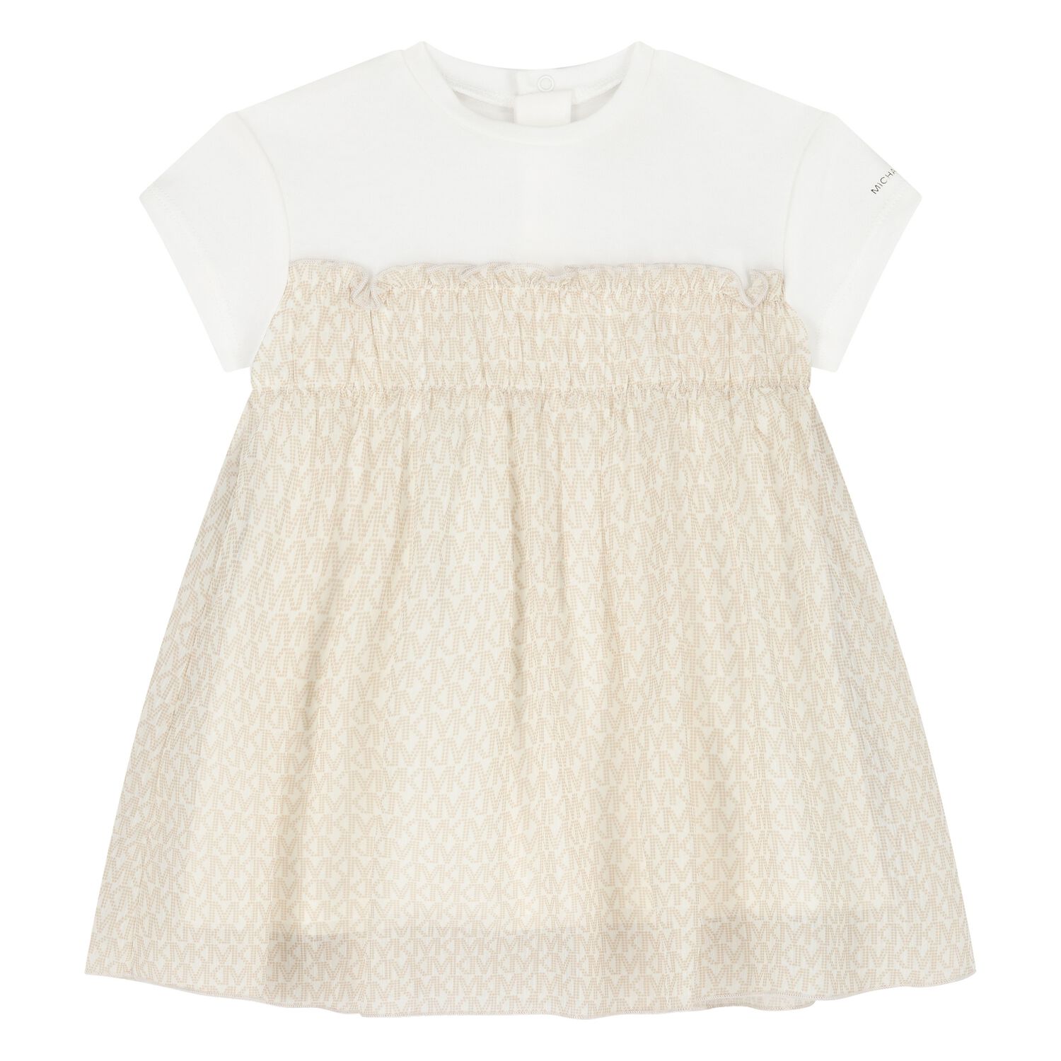 Younger Girls White & Beige Logo Dress, 1, hi-res