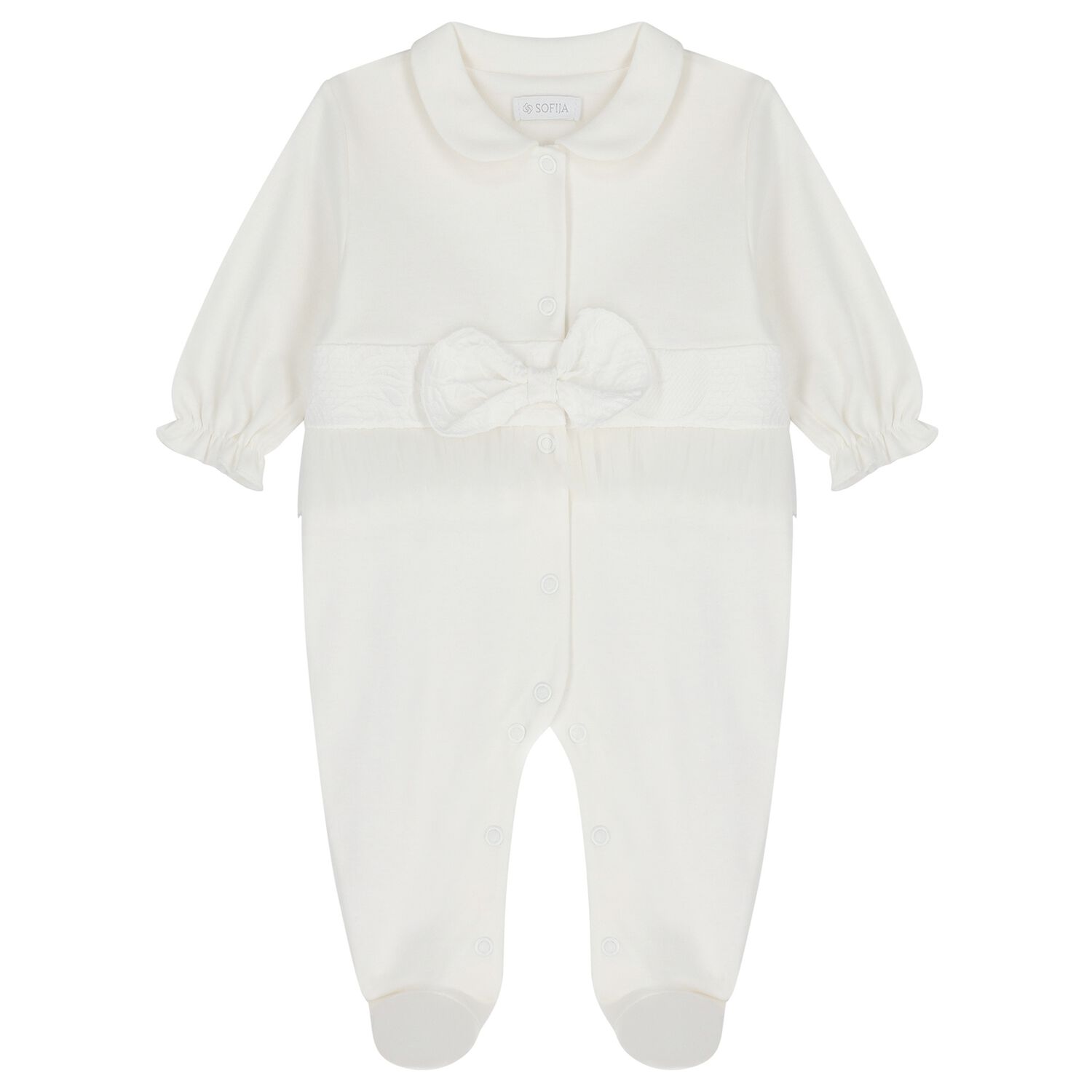 Baby Girls Ivory Bow Babygrow, 1, hi-res