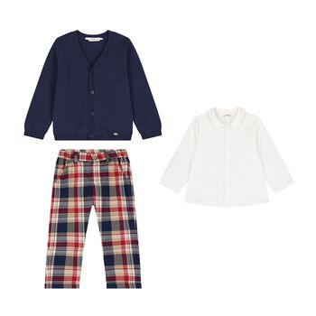 Baby Boys Multi-Coloured Check Trouser Set ( 3 Piece )