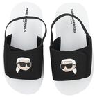 Boys Black & White Logo Ikonik Sandals, 1, hi-res