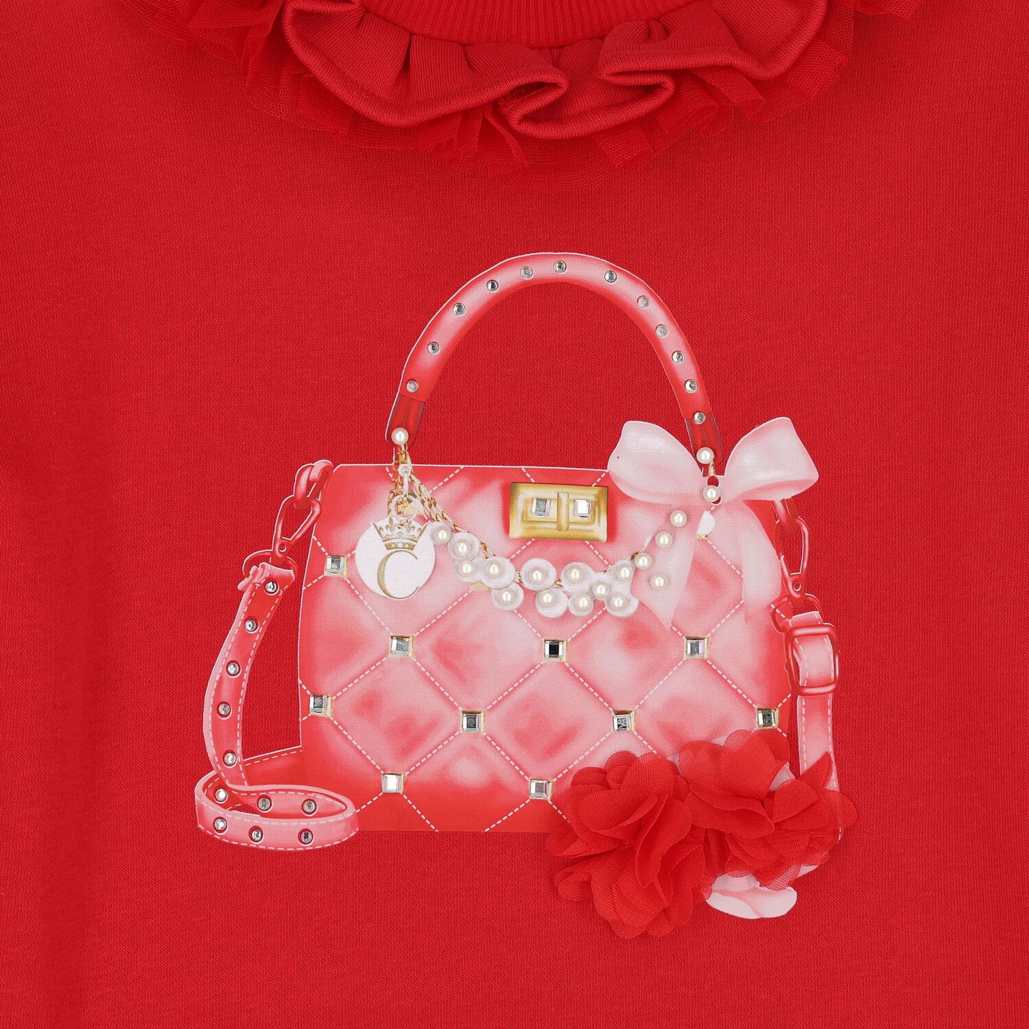 Girls Red Logo Bag Ruffled Dress, 1, hi-res