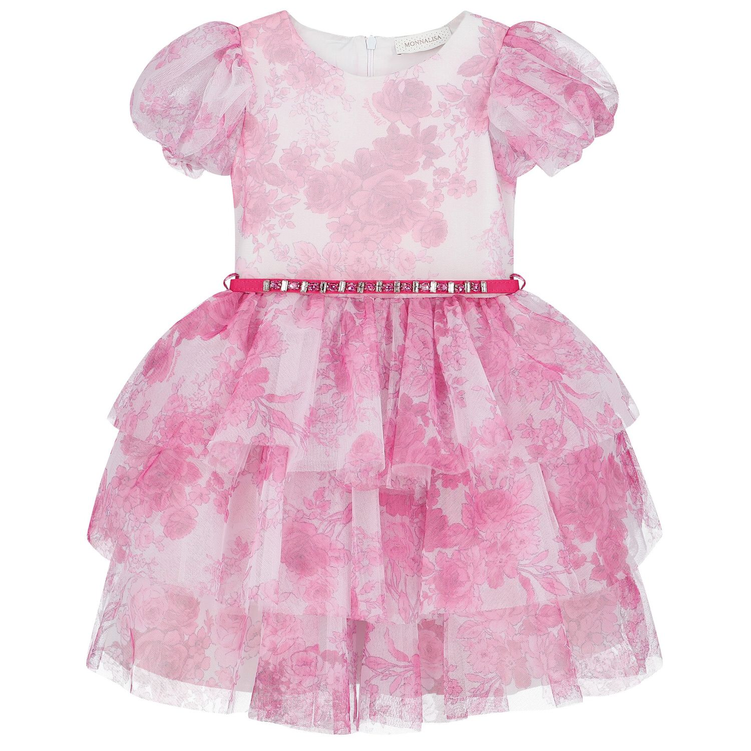 Girls White & Pink Tulle Floral Dress, 1, hi-res