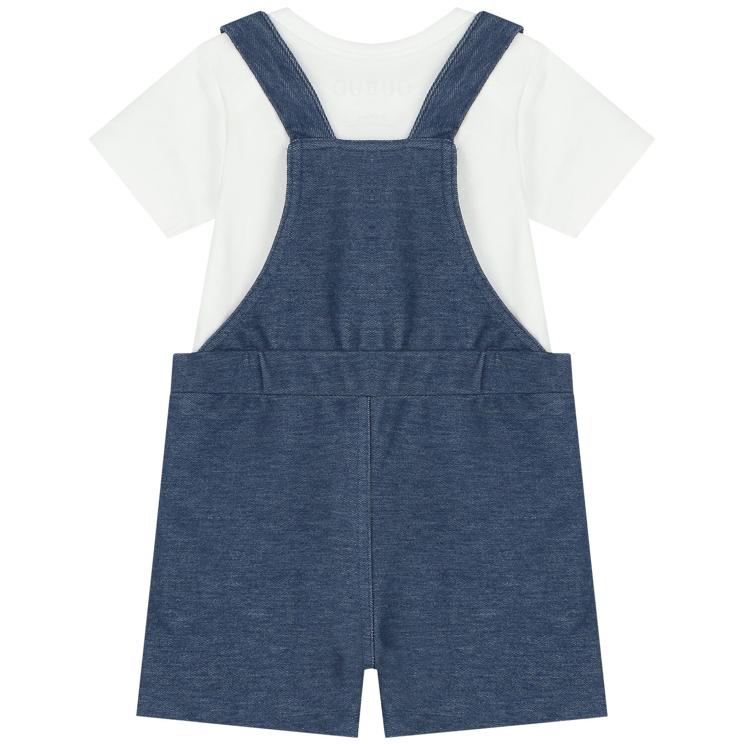 White & Blue Teddy Bear Dungaree Set, 1, hi-res
