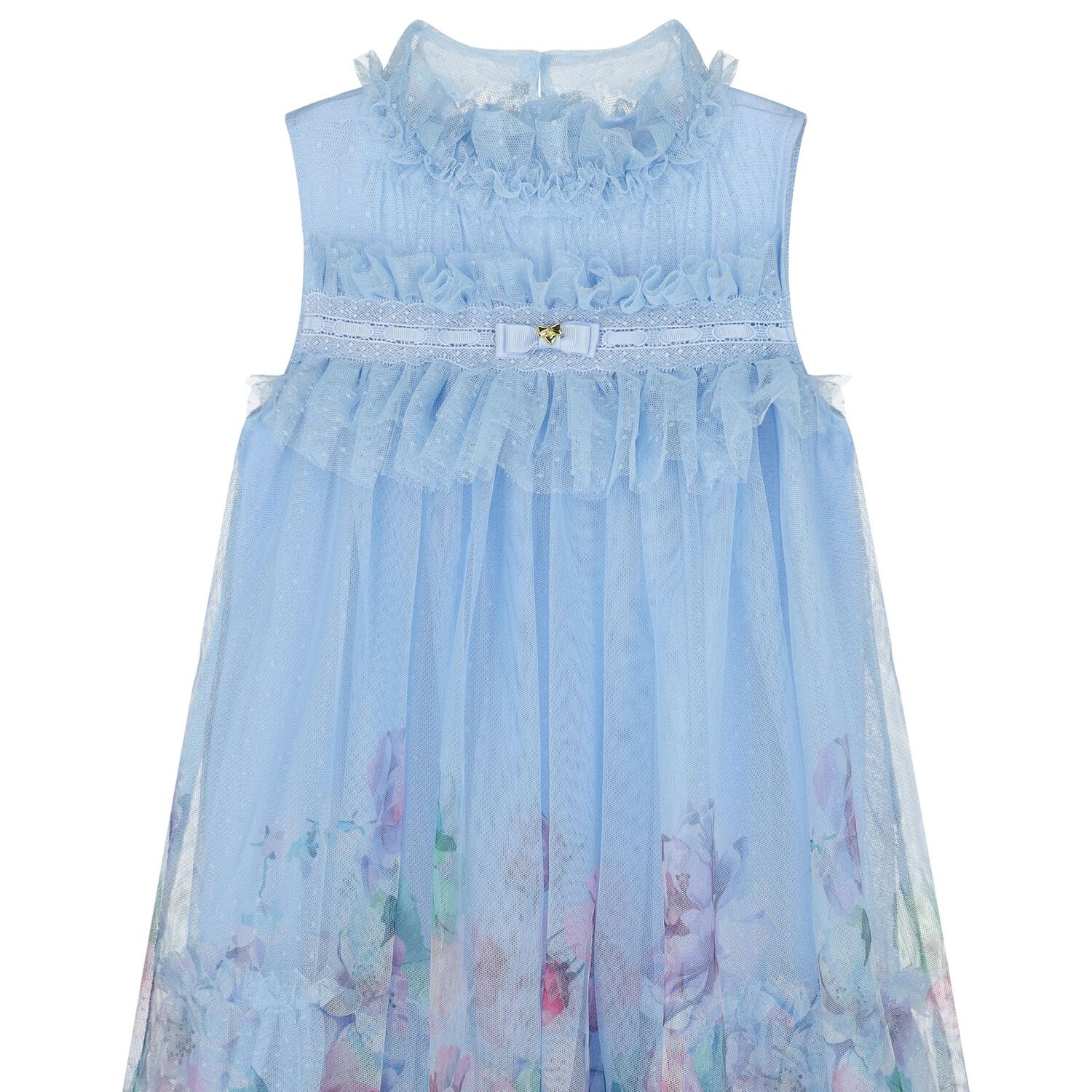Girls Blue Floral Tulle Dress, 1, hi-res