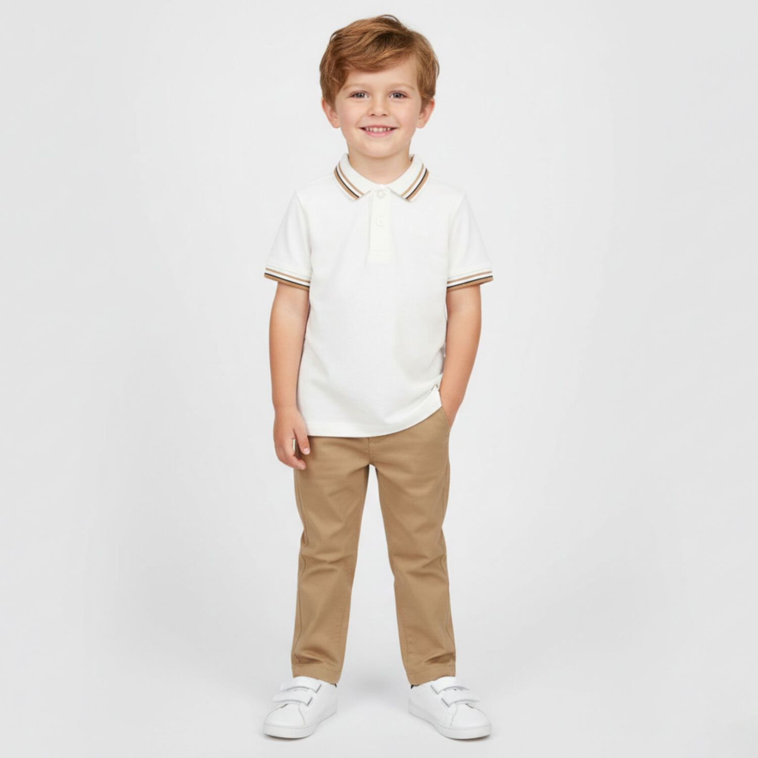 Younger Boys White Logo Polo Shirt, 2, hi-res