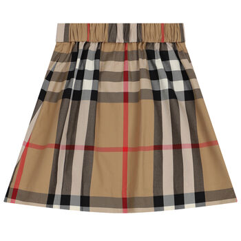 Girls Beige Checkered Skirt