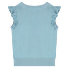Girls Aqua Bow Knitted Sleeveless Top, 1, hi-res