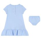 Baby Girls Blue Cotton Polo Bear Dress, 1, hi-res