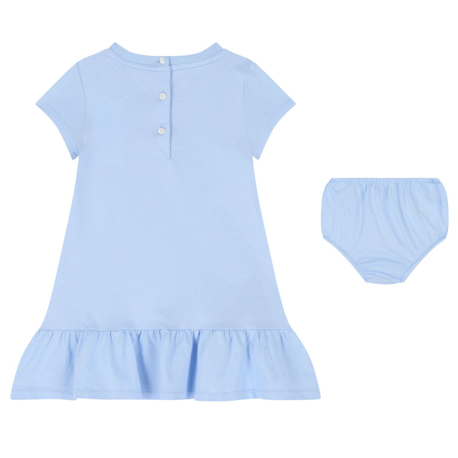 Baby Girls Blue Cotton Polo Bear Dress, 1, hi-res