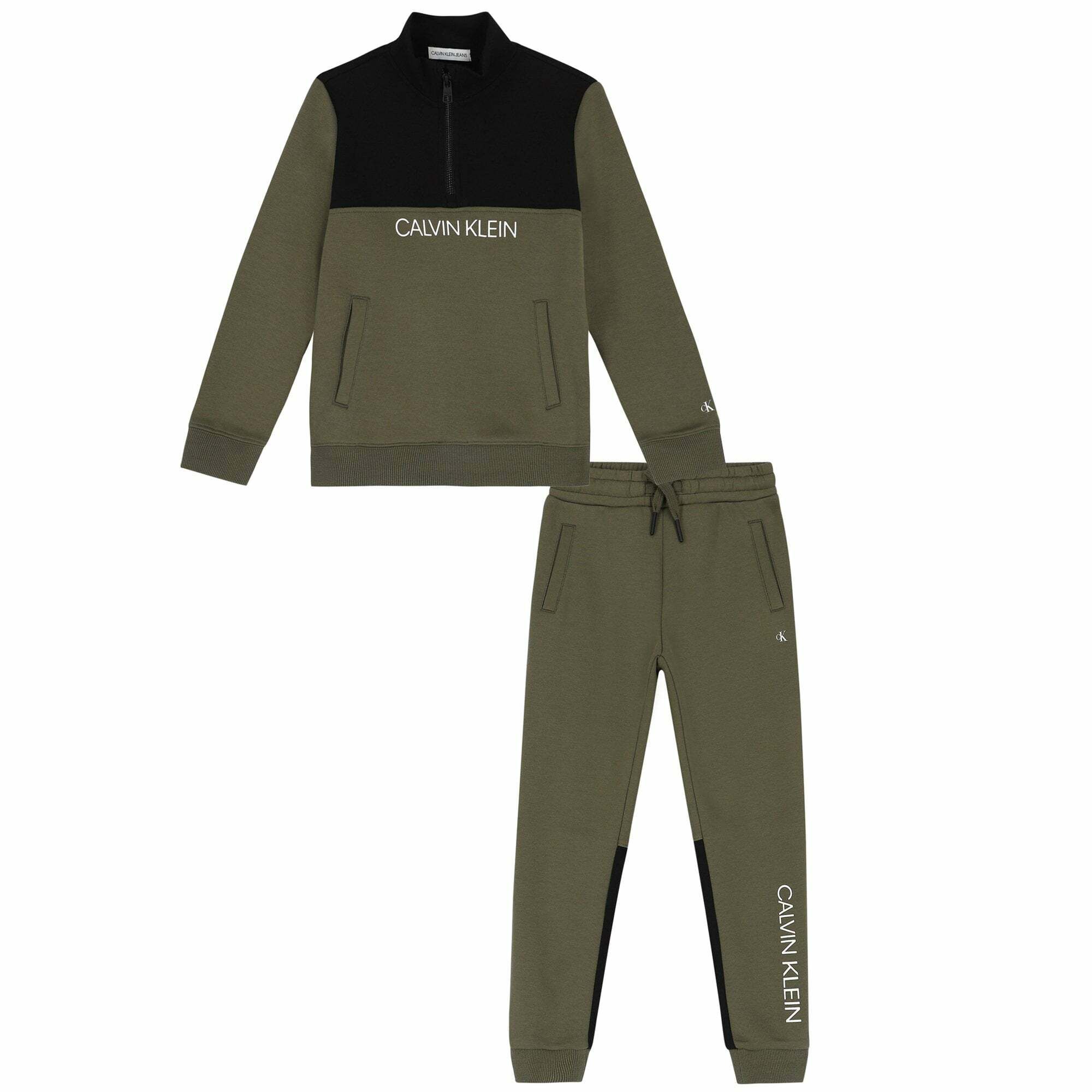 Calvin Klein Boys Khaki and Black Logo Tracksuit Junior Couture UK