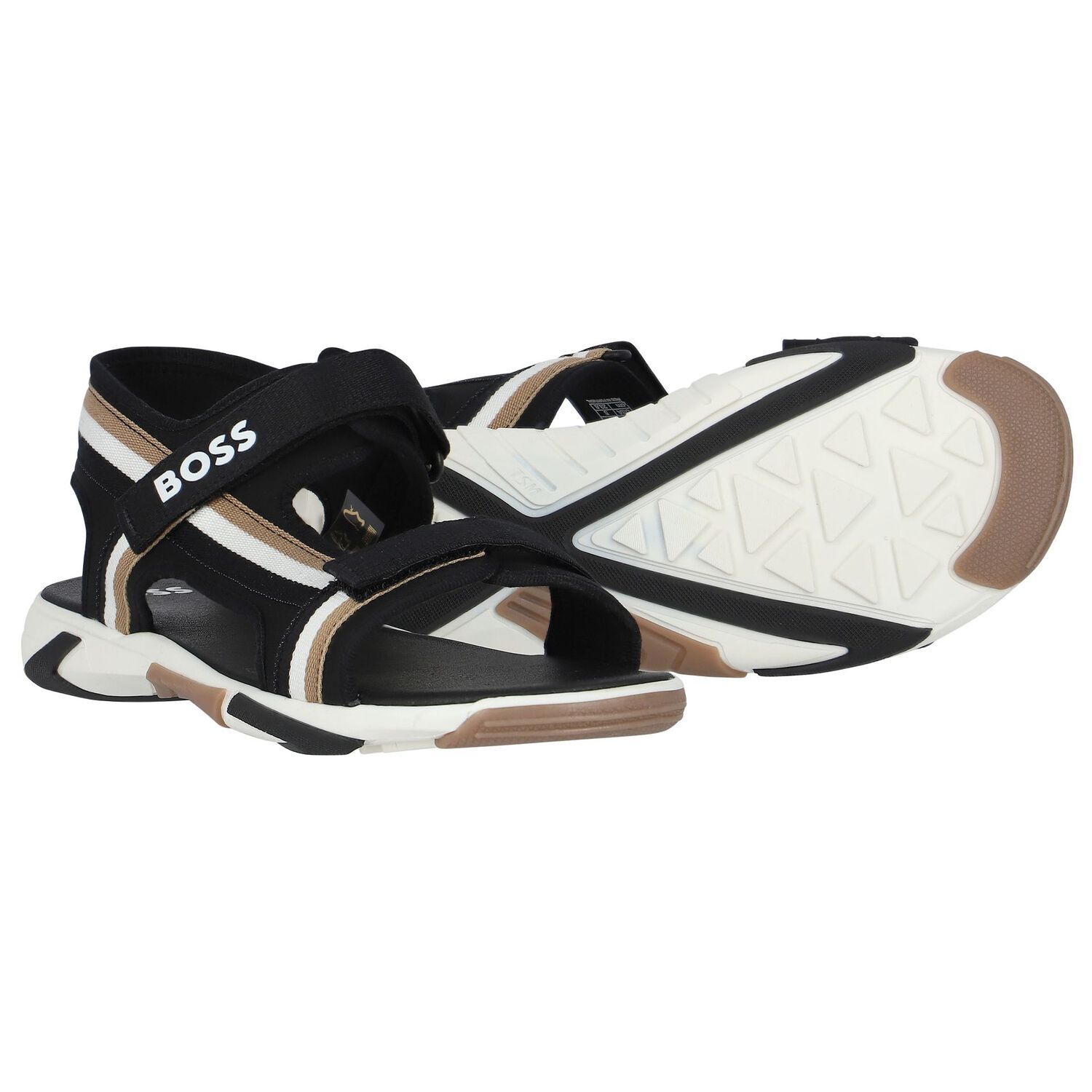 Boys Black Logo Sandals, 1, hi-res