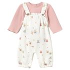 Baby Girls Pink & Ivory Dungaree Set, 1, hi-res