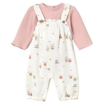 Baby Girls Pink & Ivory Bunny Dungaree Set