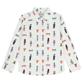 Boys White Teddy Bear Logo Shirt