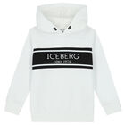 Boys White Logo Hooded Top, 1, hi-res
