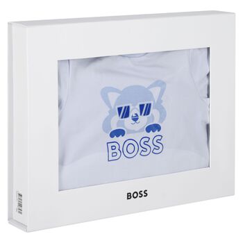 Baby Boys Blue & Navy Blue Logo Shorts Set